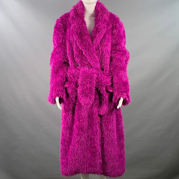 M Magenta Pink Modacrylic Blend Textured Faux Fur Notch Lapel Double Breasted - Picture 1 of 9